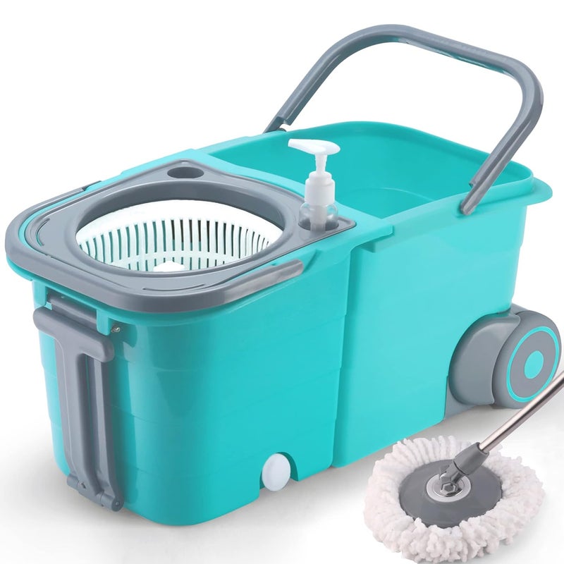V-MOP VMOP Premium CGreen Plastic Twin Double Bucket Wheel Mop 6 Months Warranty on Rod Set - Image 1