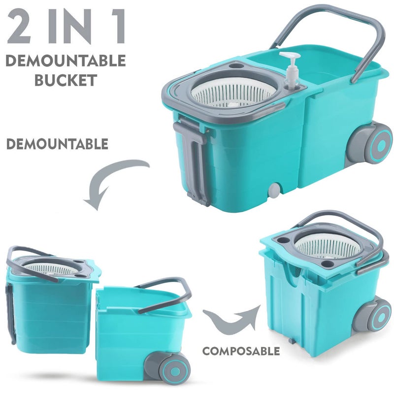 V-MOP VMOP Premium CGreen Plastic Twin Double Bucket Wheel Mop 6 Months Warranty on Rod Set - Image 2