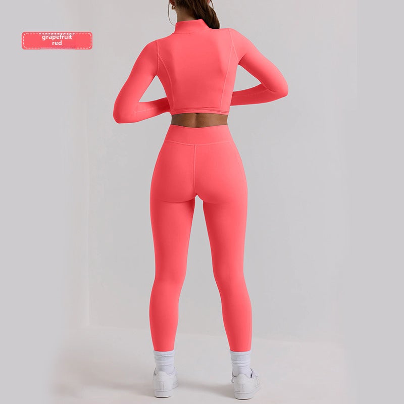 Generic New Long-Sleeve Yoga Suit Fitness Set for Women Grapefruit Red Grapefruit Red