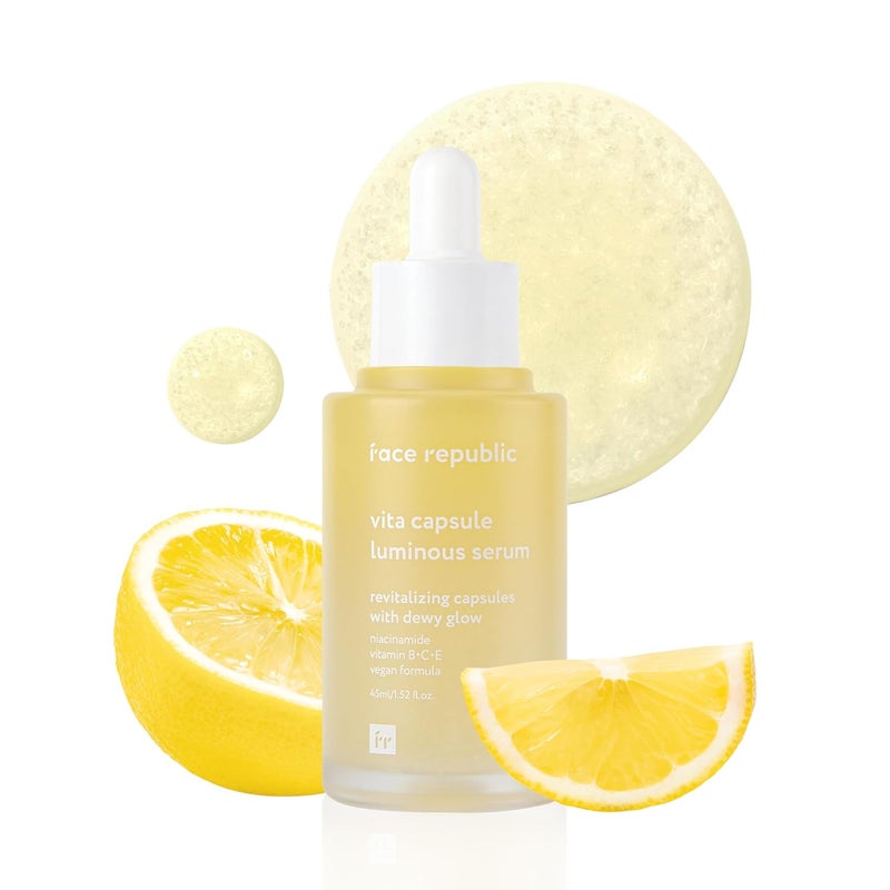 Face Republic Vita Capsule Luminous Serum 45ml 152 fl oz  Revitalizing Radiant Glow for Dull Dry Skin  Vitamins Lemon Extract Niacinamide 5 Jojoba Seed Oil  Vegan Korean Skin Care