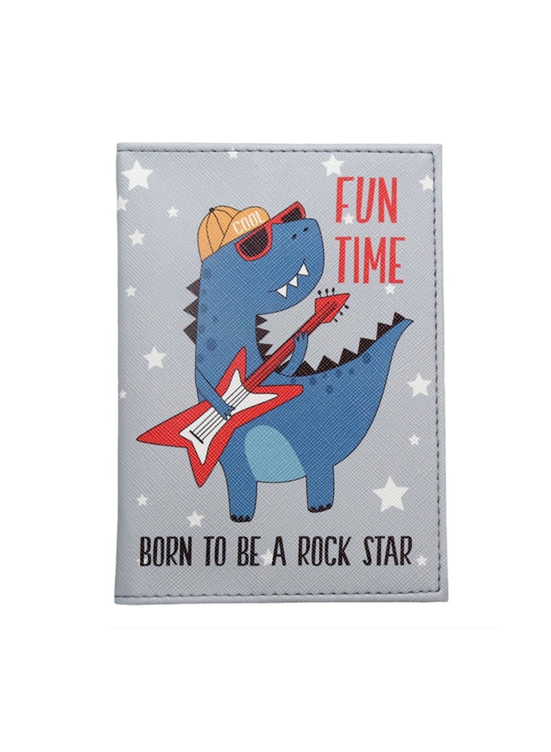 حامل جواز سفر على شكل ديناصور رمادي، حامل جواز سفر متعدد الوظائف للفتيات والأولاد، حامل بطاقات من الجلد الصناعي، حامل وثائق سفر، إكسسوارات سفر - Image 1