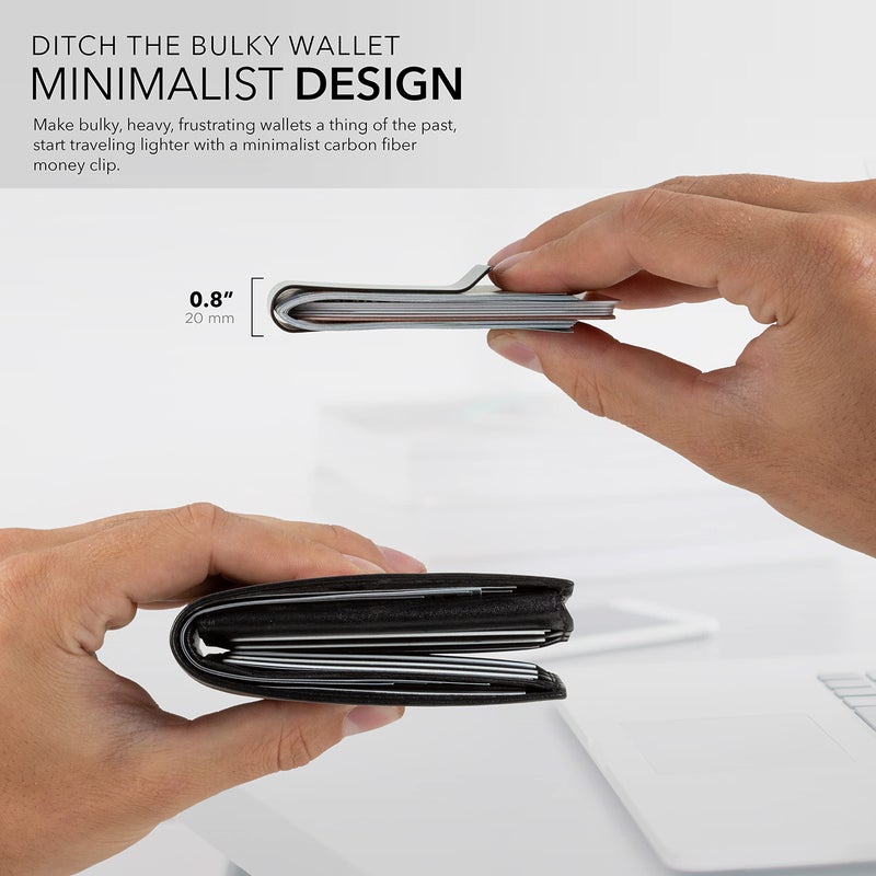 SERMAN BRANDS Carbon Fiber Money Clip for Men â€“ Slim RFID Money Clip Wallet, Minimalist Front Pocket EDC Wallet Cash Holder & Credit Card Holder -100% Real Carbon Fiber Wallet - Image 4