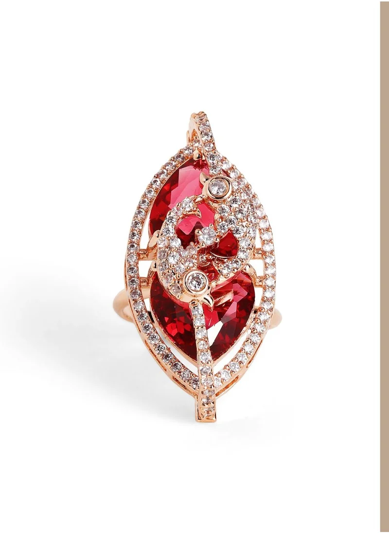 Priyaasi Rose Peacock Shaped American Diamond-Studded Floral Style Finger Ring