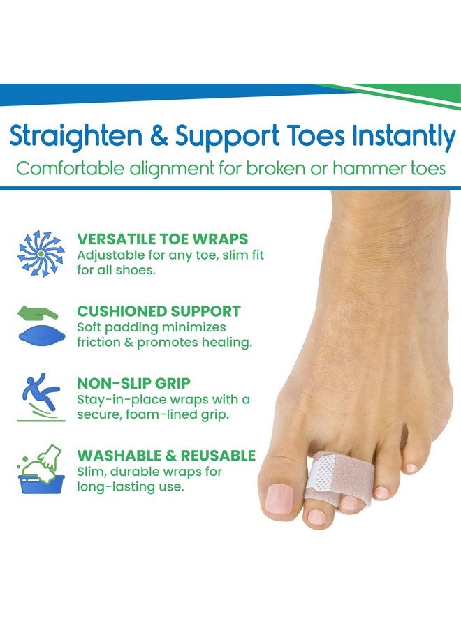ViveSole Broken Toe Wrap (4 Pack) - Hammer Toe Corrector-Compression Cushion for Women, Men and Seniors-Reusable and Soft Big Crooked Toe Splint - Overlapping Pain Relief Separator Bandage, Nylon - Image 2