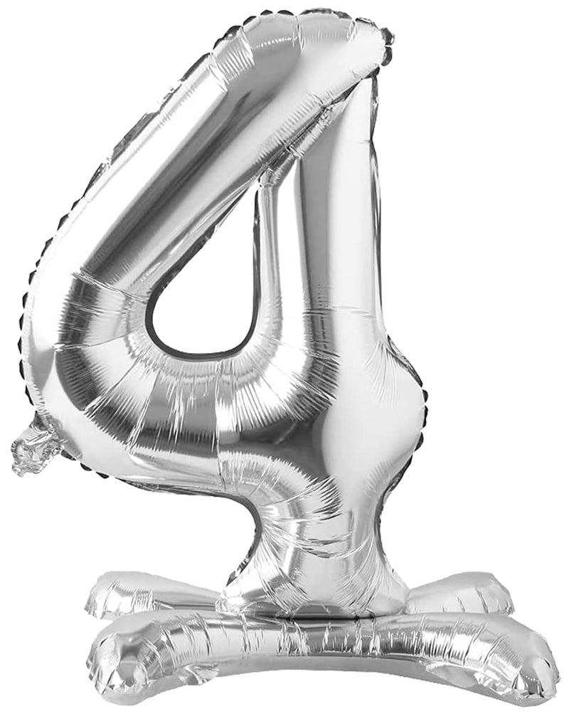 AMFIN® (Pack of 1) 32 inch Self Standing 4 Number Balloons Birthday Party Decoration, 4th Birthday Party Decoration Items, Silver 4 Number Balloons, 4 Number Foil Balloons Silver - Image 1
