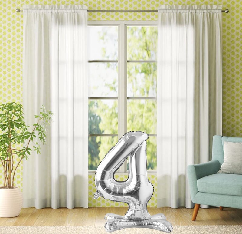 AMFIN® (Pack of 1) 32 inch Self Standing 4 Number Balloons Birthday Party Decoration, 4th Birthday Party Decoration Items, Silver 4 Number Balloons, 4 Number Foil Balloons Silver - Image 3