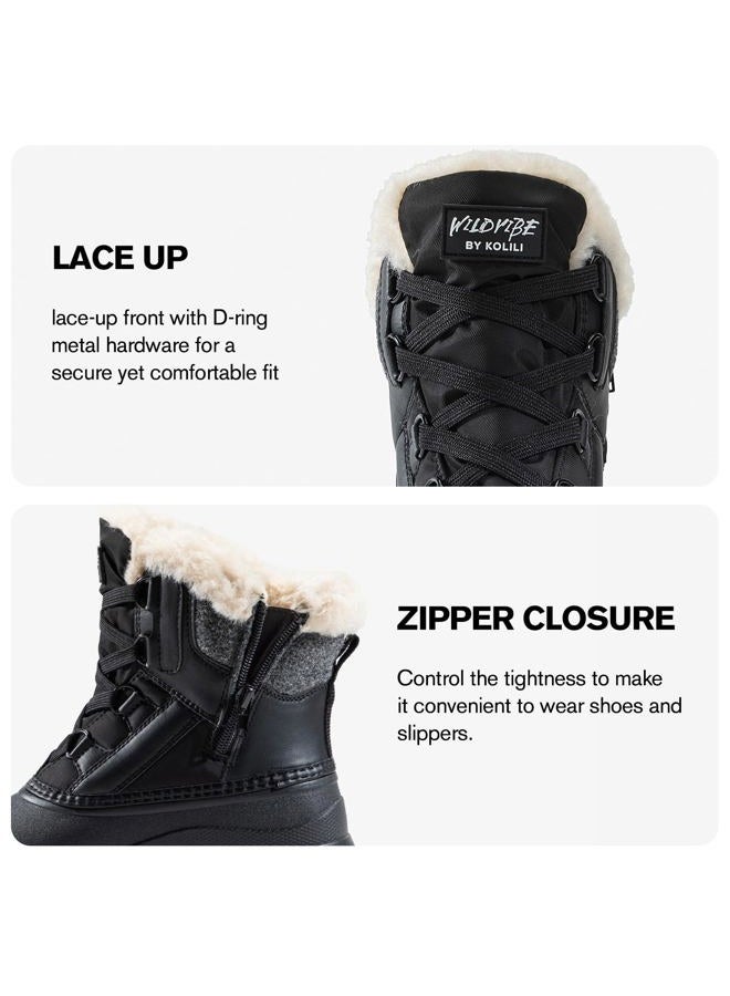 KOLILI Women's Winter Snow Boots Waterproof Warm Duck Boots Outdoor Sneakers, Black, 11 - Image 5