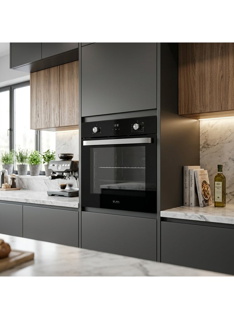 ELBA Built in Gas Oven 60 cm, 8 Functions With Fan and Gas Grill-65 Liter- Black Glass EL10XLBFG (Made in Italy) - Image 2