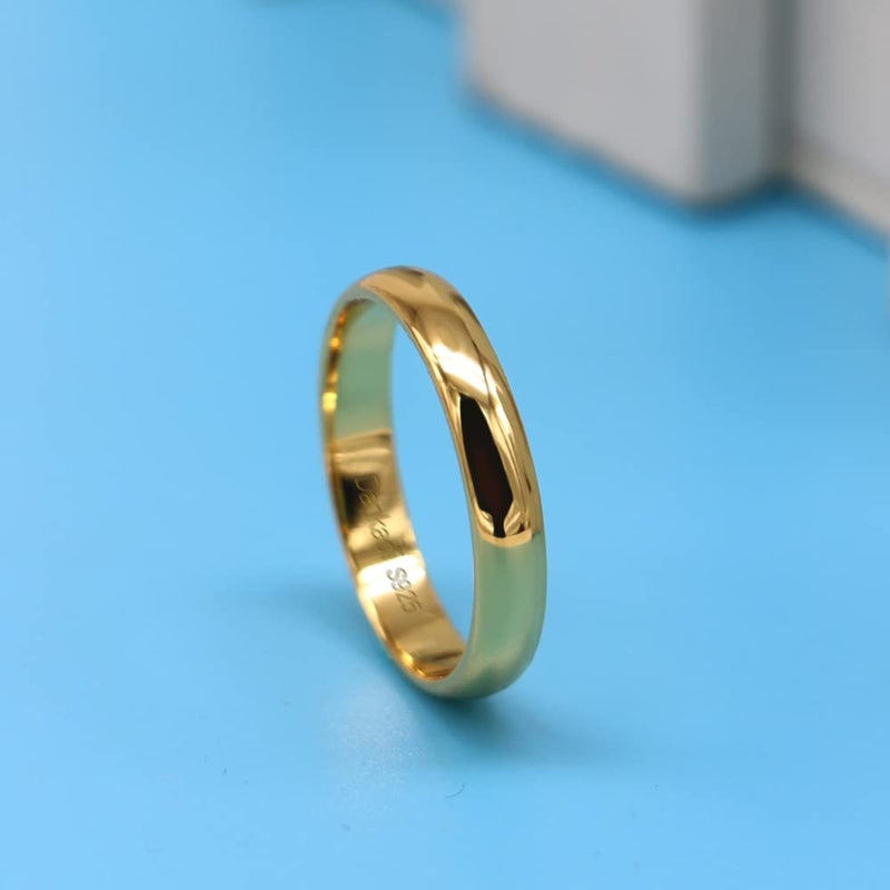 Dankadi Fashion Women & Men 925 Sterling Silver 24K Gold Plated Ring Smooth Plain Dome Comfort Solid Silver Ring Wedding Engagement 3.5 mm Ring 3-12# (Simple style gold, 8) - Image 5
