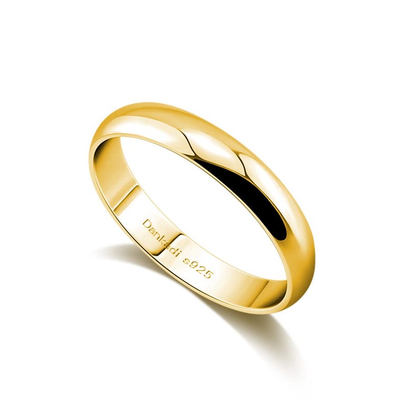 Dankadi Fashion Women & Men 925 Sterling Silver 24K Gold Plated Ring Smooth Plain Dome Comfort Solid Silver Ring Wedding Engagement 3.5 mm Ring 3-12# (Simple style gold, 8) - Image 1