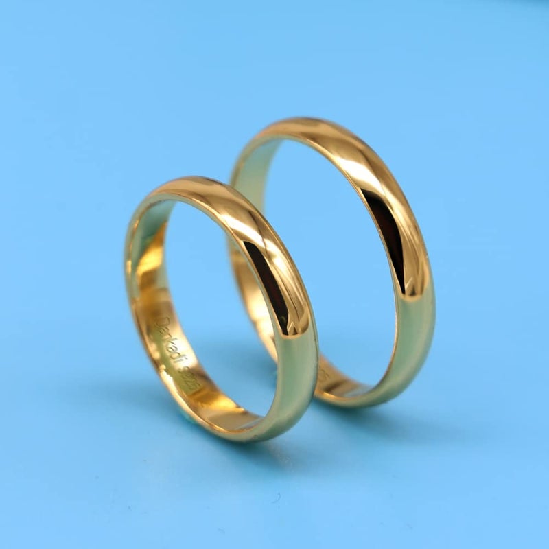 Dankadi Fashion Women & Men 925 Sterling Silver 24K Gold Plated Ring Smooth Plain Dome Comfort Solid Silver Ring Wedding Engagement 3.5 mm Ring 3-12# (Simple style gold, 8) - Image 3