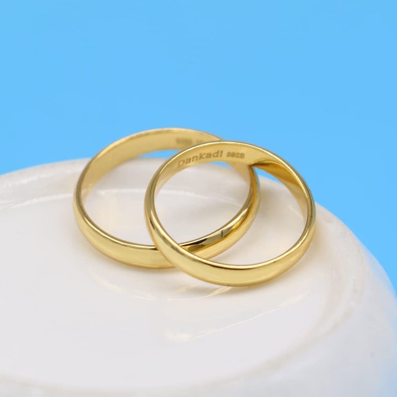 Dankadi Fashion Women & Men 925 Sterling Silver 24K Gold Plated Ring Smooth Plain Dome Comfort Solid Silver Ring Wedding Engagement 3.5 mm Ring 3-12# (Simple style gold, 8) - Image 4