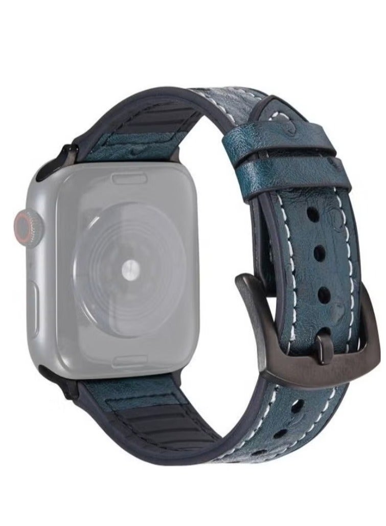 vesus Ostrich Texture Leather Replacement Watchbands for Apple Watch Series 7/6/SE/5/4/3/2/1 38/40/41mm Navy Blue