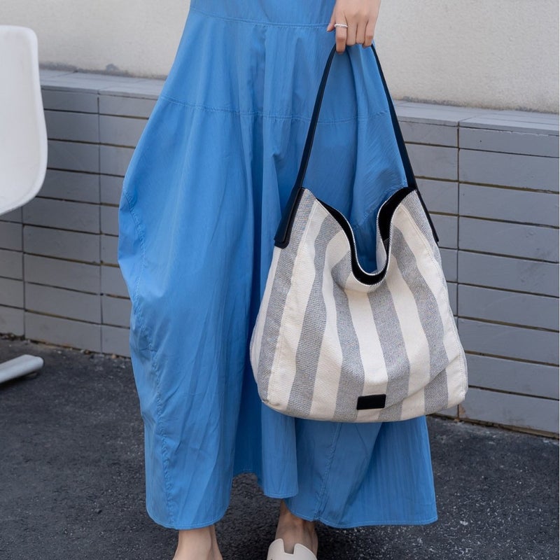 25 Stripesd Canvas Bag Bucket Bag Women'S Large Capacity Niche Bag New Export Single Shoulder Large Bag Women'S Bag Tote Bag - Image 2