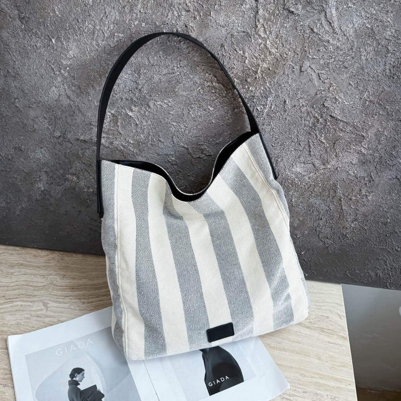25 Stripesd Canvas Bag Bucket Bag Women'S Large Capacity Niche Bag New Export Single Shoulder Large Bag Women'S Bag Tote Bag - Image 4