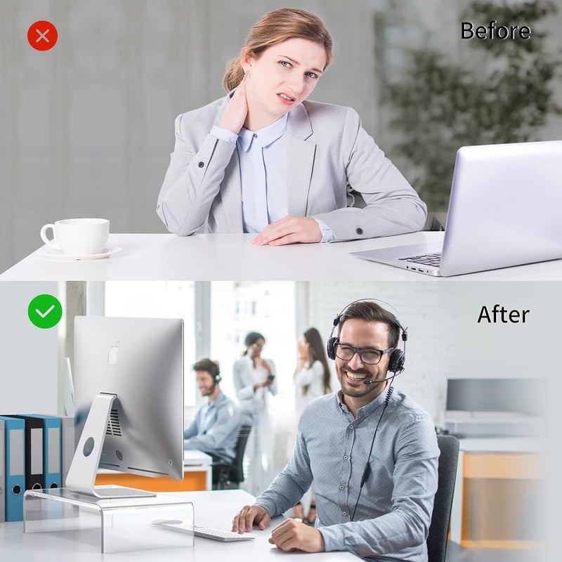 Beimu Acrylic Monitor Stand Riser L16''xW7.5''xH4'' Acrylic Laptop Stand Riser PC Holder Clear Computer Monitor Stand for Desk White Laptop Stand for Desk Compatible with iMac MacBook All Notebooks - Image 5