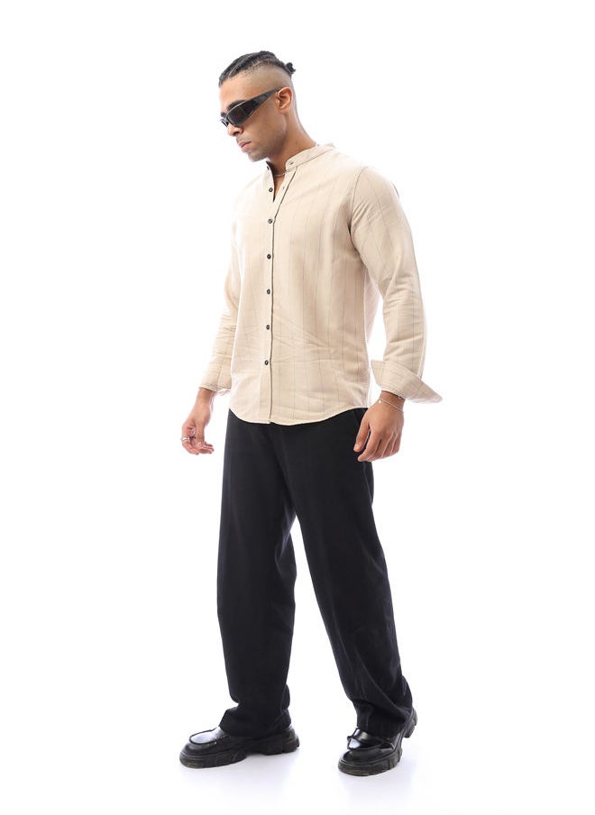 RAVIN - Beige Linen Shirt With Pencil Stripes - Image 1
