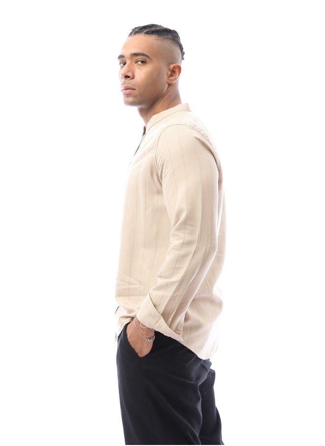 RAVIN - Beige Linen Shirt With Pencil Stripes - Image 1