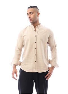 Beige Linen Shirt With Pencil Stripes