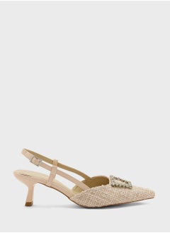 Truffle Embellished Trim Pointy Tweed Pump  - Image 1