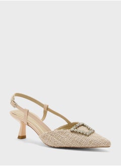 Truffle Embellished Trim Pointy Tweed Pump  - Image 2
