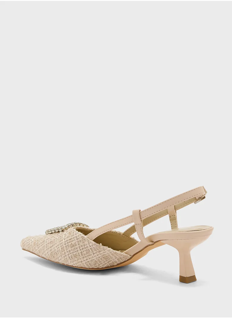 ترافل من نمشي Embellished Trim Pointy Tweed Pump