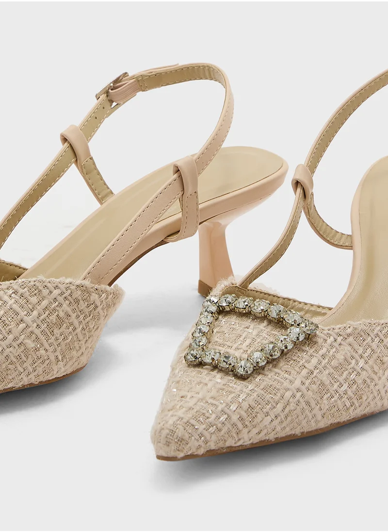 ترافل من نمشي Embellished Trim Pointy Tweed Pump