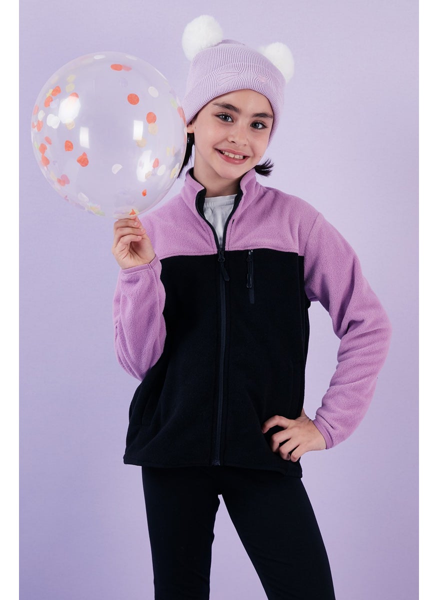 Lela - Soft Textured Zippered Color Block Stand Collar Pocket Polar Children's Fleece 5905001 - Image 1