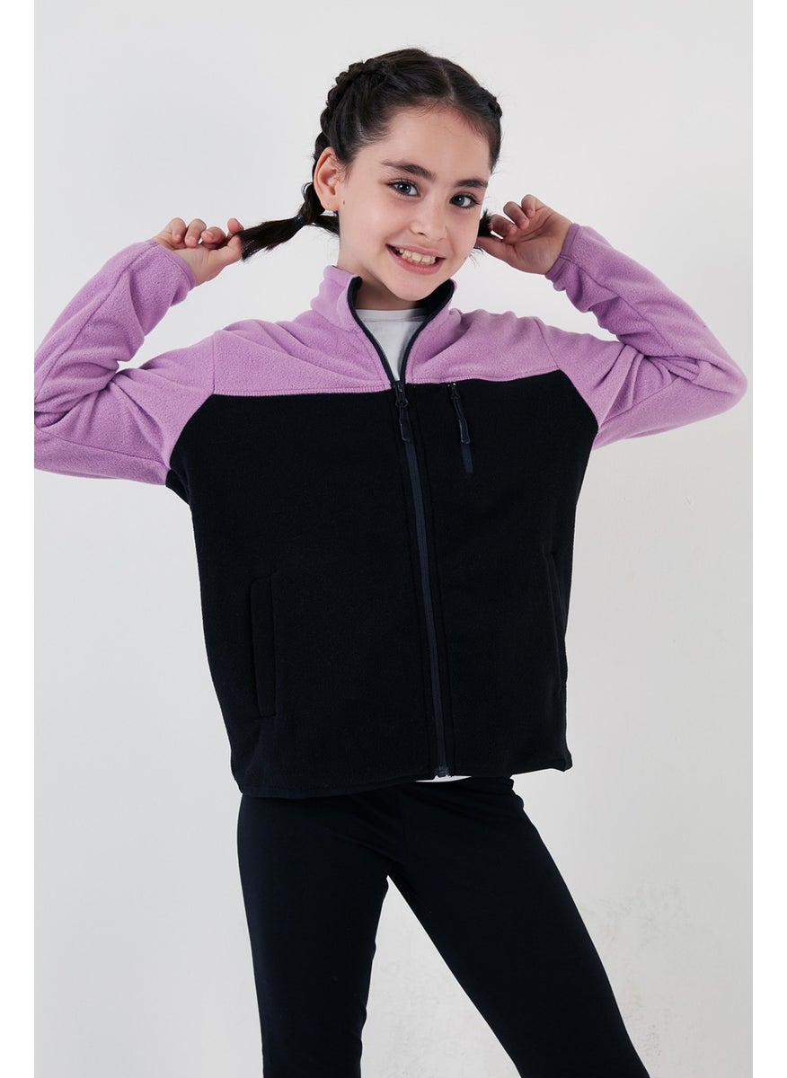 Lela - Soft Textured Zippered Color Block Stand Collar Pocket Polar Children's Fleece 5905001 - Image 1