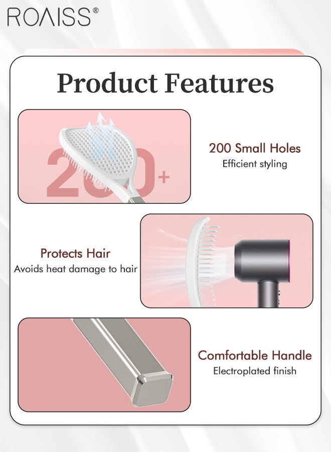 رويس مشط شعر تنس راكيت بأسنان واسعة لفك تشابك الشعر وتدليك فروة الرأس وتصفيف الشعر أثناء التجفيف وزيادة الحجم، أبيض - Image 5