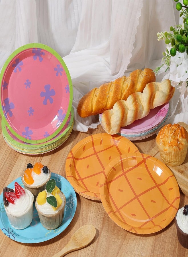 DANHMAO 60 Pcs 7 Inch Yellow Sponge Cartoon Plates Yellow Sponge Theme Party Supplies Disposable Dinner Plate Ocean Paper Plates for Birthday Baby Shower Party Decorations Under the Sea PartiesTableware - Image 3