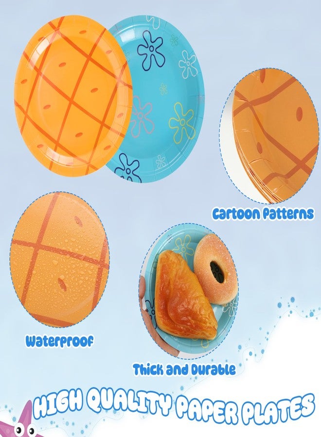 DANHMAO 60 Pcs 7 Inch Yellow Sponge Cartoon Plates Yellow Sponge Theme Party Supplies Disposable Dinner Plate Ocean Paper Plates for Birthday Baby Shower Party Decorations Under the Sea PartiesTableware - Image 4
