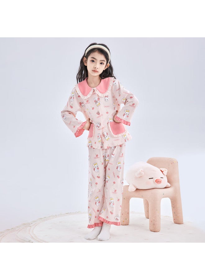 Deesha Girls' A-class Cotton Cardigan Pajama Set, 60s High-count High-density, Sweet Long Sleeve Homewear For Spring And Autumn - Image 1