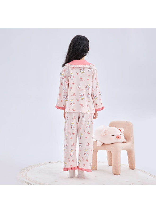 Deesha Girls' A-class Cotton Cardigan Pajama Set, 60s High-count High-density, Sweet Long Sleeve Homewear For Spring And Autumn - Image 2