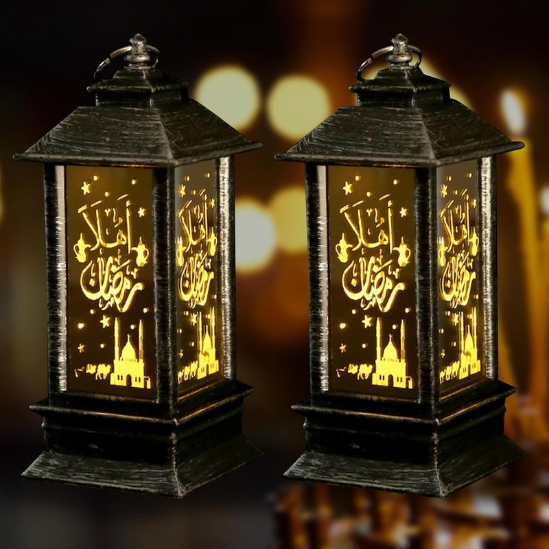 Glodecart 2PCS Ramadan Lanterns, Black, LED, Not Water Resistant, 5x2x3 Inches, Tabletop, Battery Operated, Decorative Electric Lanterns, Home Table Decor, Ramadan Gifts - Image 1