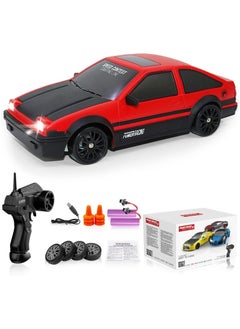 PlayandDream High Speed Drift Rc Car 4WD Toy Remote Control Vehicle Car, with LED Lights Drifting Tire 1:24 (Red)  - Image 1