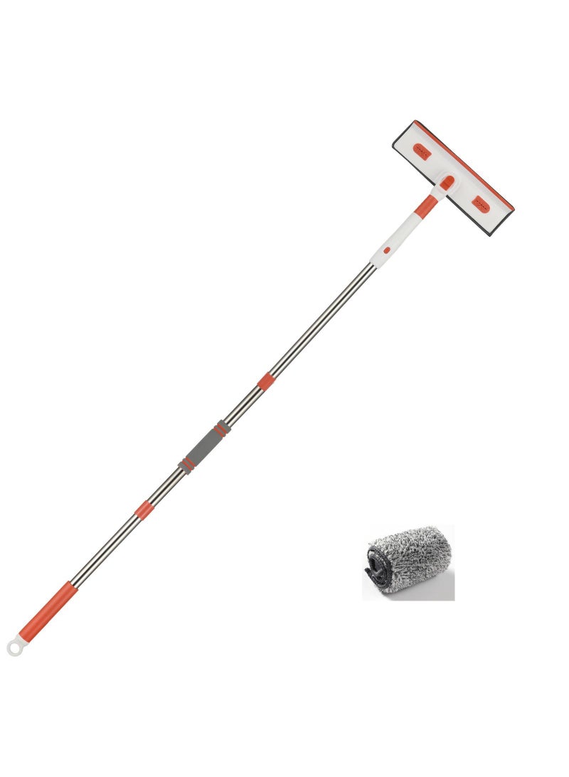 Y&D 3-Section Pole White/Orange Double-Sided Window Cleaner Rod With Scraper Tool With 1 Pcs Replacement Cloth - Image 1