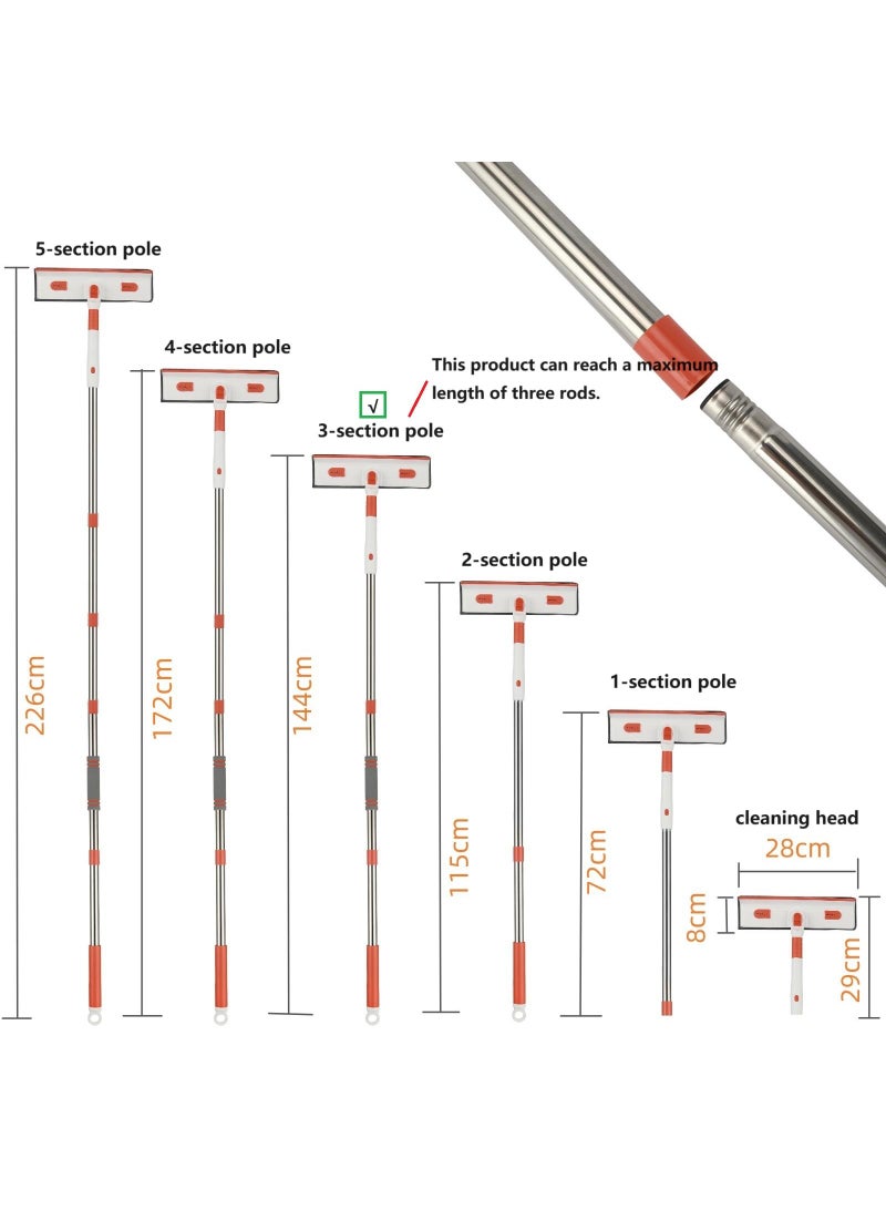 Y&D 3-Section Pole White/Orange Double-Sided Window Cleaner Rod With Scraper Tool With 1 Pcs Replacement Cloth - Image 2