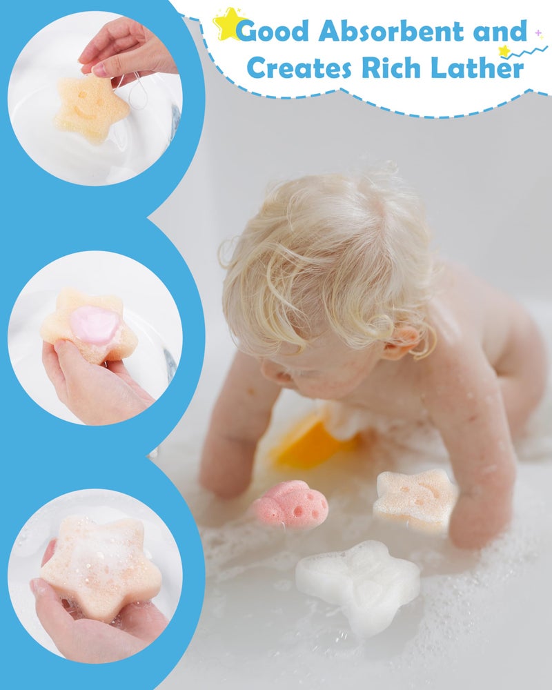 MoHern Konjac Baby Sponge for Bathing, 3Pcs Natural Cute Shapes, Kids Bath sponges for Infants, Toddler Bath time, Plant-Based, Extra Soft - Image 4