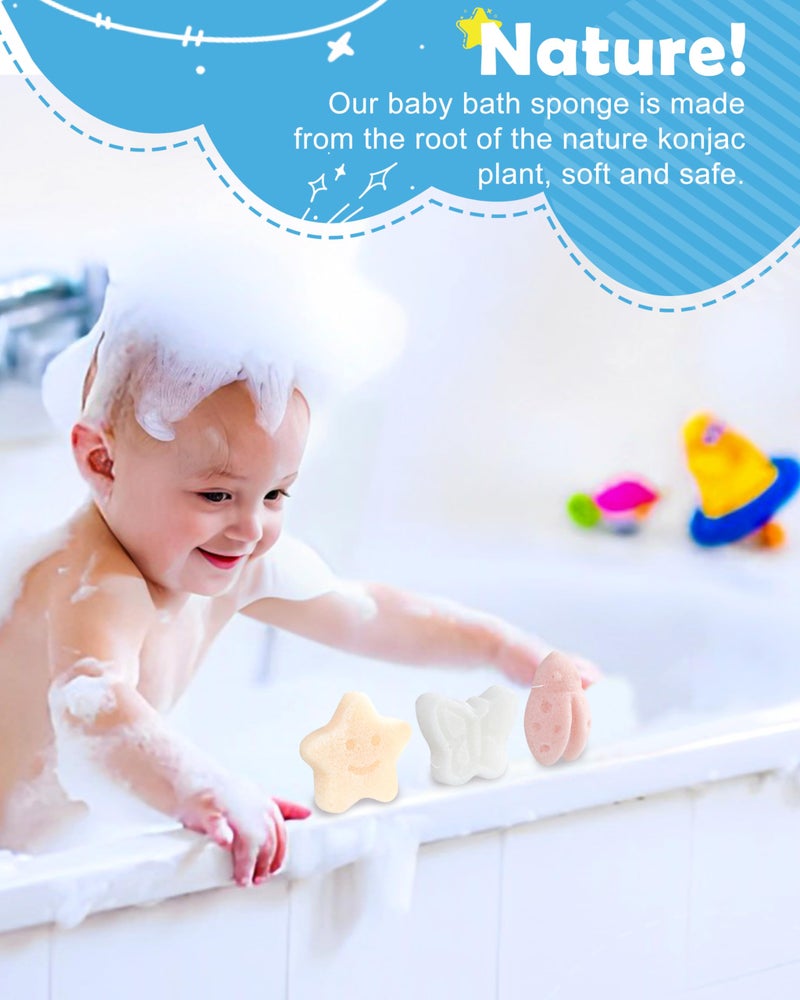 MoHern Konjac Baby Sponge for Bathing, 3Pcs Natural Cute Shapes, Kids Bath sponges for Infants, Toddler Bath time, Plant-Based, Extra Soft - Image 2