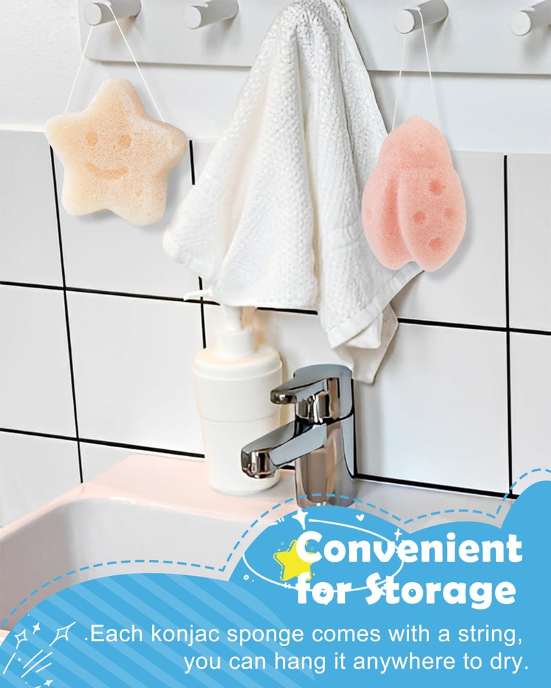 MoHern Konjac Baby Sponge for Bathing, 3Pcs Natural Cute Shapes, Kids Bath sponges for Infants, Toddler Bath time, Plant-Based, Extra Soft - Image 3