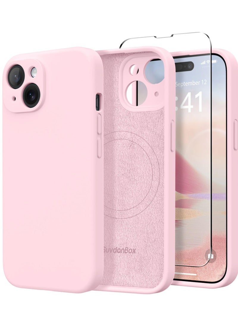 SUYDANBOX Magnetic for iPhone 15 Case Compatible with MagSafe [Screen Protector + Full Camera Protection] Silicone Shockproof Anti-Scratch Protective Phone Case for iPhone 15 6.1" Chalk Pink - Image 1