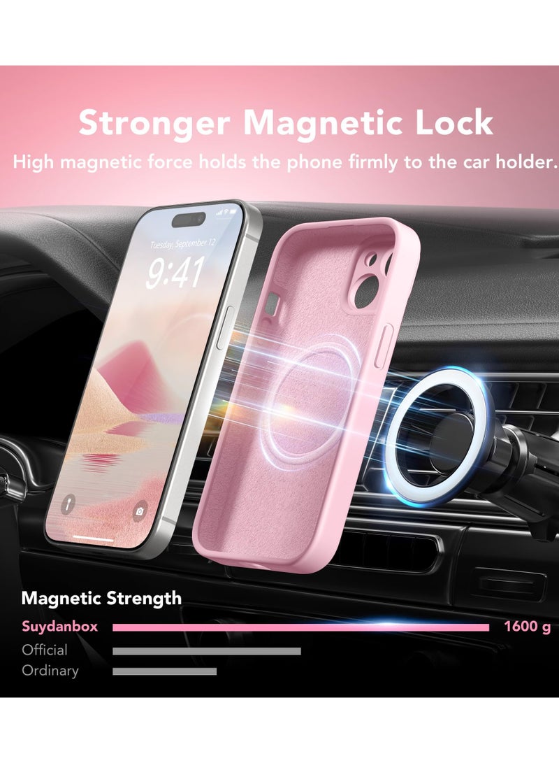 SUYDANBOX Magnetic for iPhone 15 Case Compatible with MagSafe [Screen Protector + Full Camera Protection] Silicone Shockproof Anti-Scratch Protective Phone Case for iPhone 15 6.1" Chalk Pink - Image 3