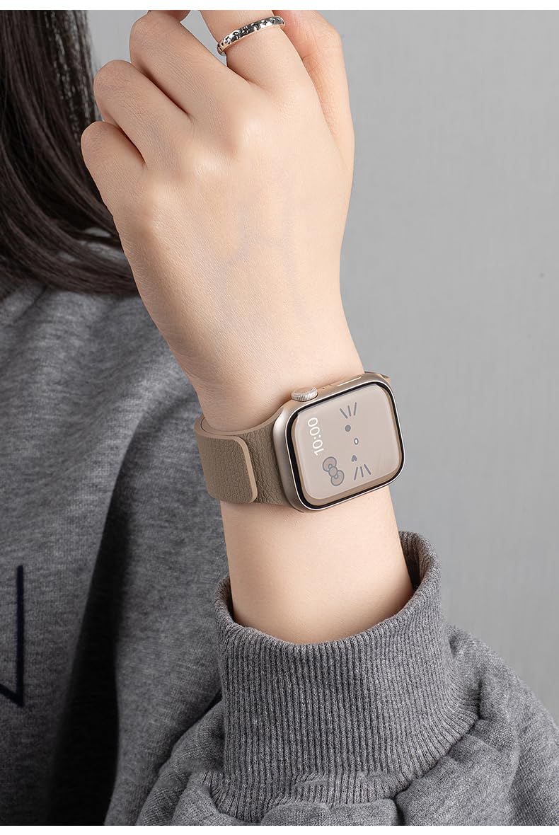 LYSMVIVI Magnetic Band Compatible with Apple Watch 49mm 46mm 45mm 44mm 42mm 41mm 40mm 38mm Women Men Lychee Silicone Magnetic Strap for iWatch Ultra SE Series 11 10 9 8 7 6 5 4 3 2 1 (Milk Tea) - Image 4