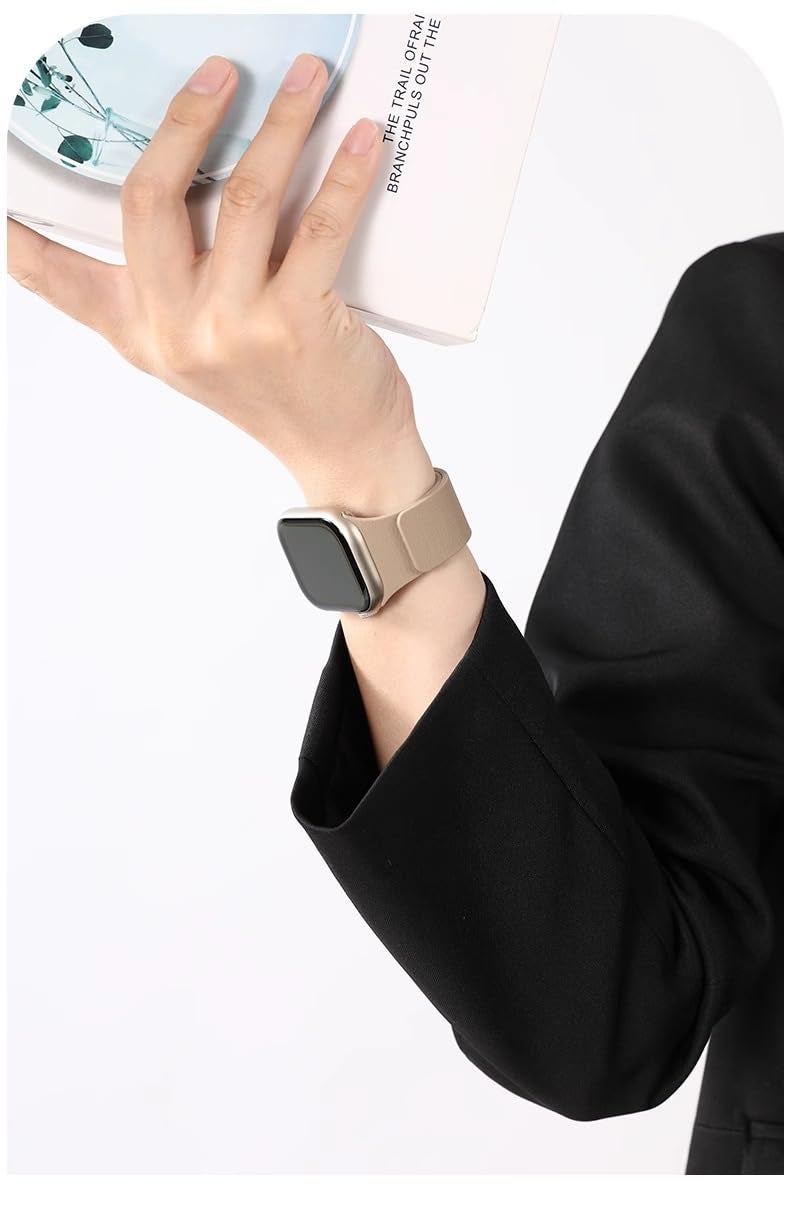 LYSMVIVI Magnetic Band Compatible with Apple Watch 49mm 46mm 45mm 44mm 42mm 41mm 40mm 38mm Women Men Lychee Silicone Magnetic Strap for iWatch Ultra SE Series 11 10 9 8 7 6 5 4 3 2 1 (Milk Tea) - Image 2