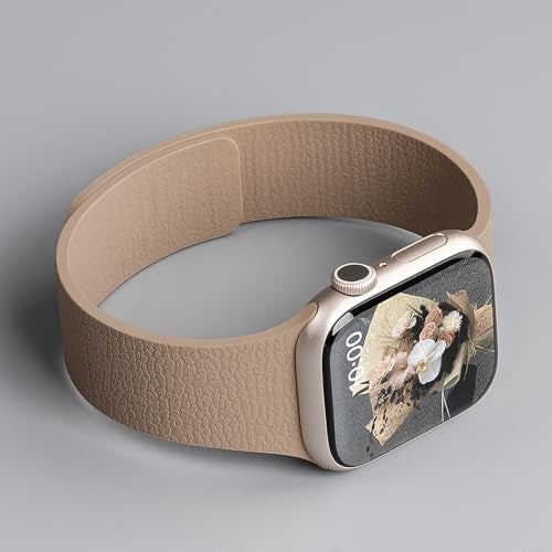 LYSMVIVI Magnetic Band Compatible with Apple Watch 49mm 46mm 45mm 44mm 42mm 41mm 40mm 38mm Women Men Lychee Silicone Magnetic Strap for iWatch Ultra SE Series 11 10 9 8 7 6 5 4 3 2 1 (Milk Tea) - Image 1