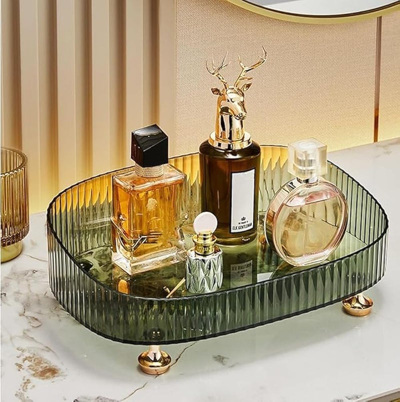 Makeup Perfume Organizer, Vanity Tray, Cosmetic Skincare Organizer, Countertop Organizer Tray for Bathroom Vanity Dresser Table, Green - Image 4