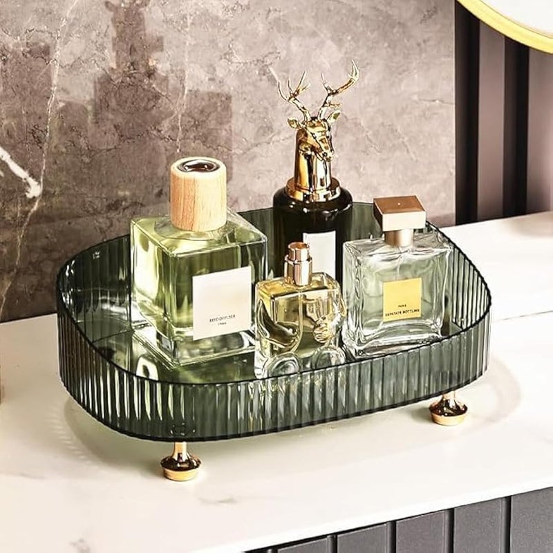 Makeup Perfume Organizer, Vanity Tray, Cosmetic Skincare Organizer, Countertop Organizer Tray for Bathroom Vanity Dresser Table, Green - Image 1