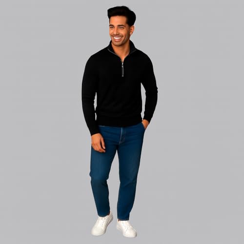 Mack Jonney Men’s Fleece Half-Zip Black Color High Neck Sweatshirt | Warm & Stylish Winter Wear -M4387 - Image 5
