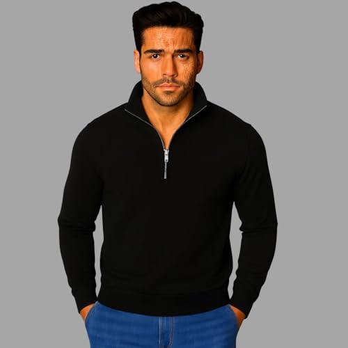 Mack Jonney Men’s Fleece Half-Zip Black Color High Neck Sweatshirt | Warm & Stylish Winter Wear -M4387 - Image 2